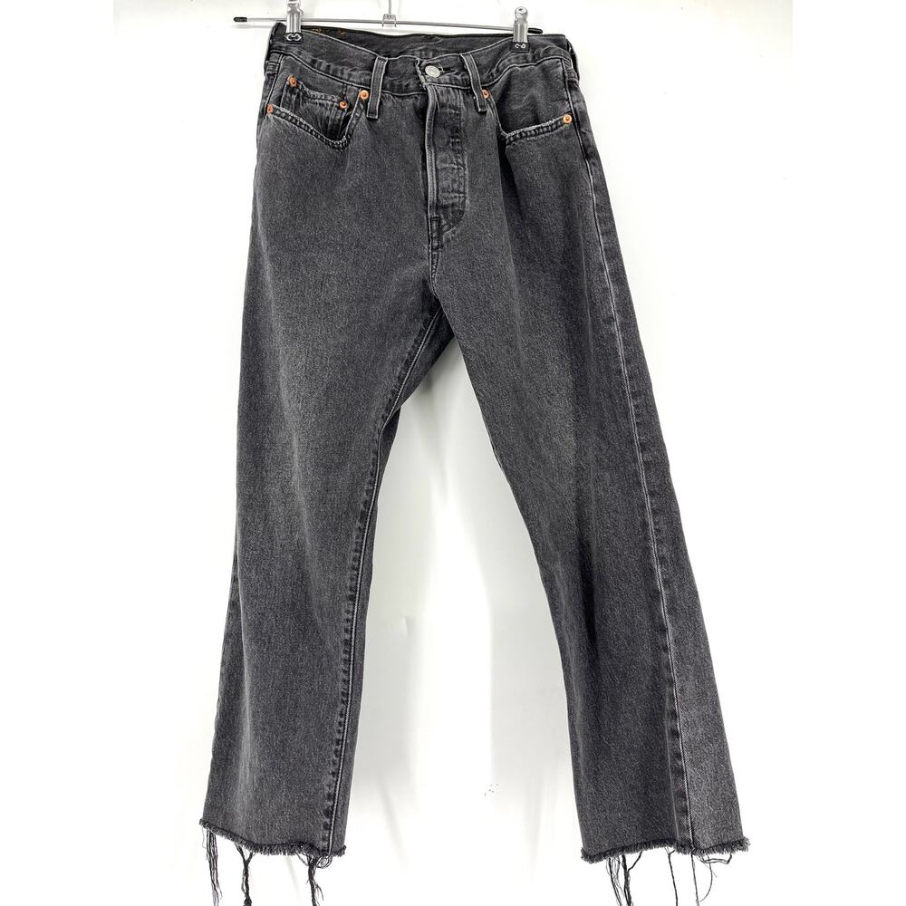 Levi's 501 button fly gray cropped raw hem‎ jeans (waist 27)